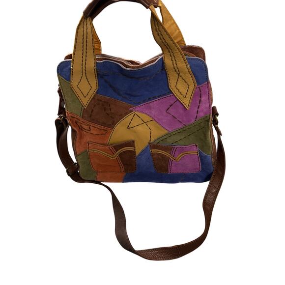 Lucky Brand Suede Leather Colorful Patchwork Bag - Picture 3 of 11